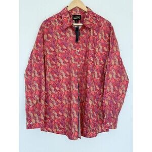 Cremieux Shirt Mens XL Red Paisley Stretch Button Down Slim Fit Long Sleeve